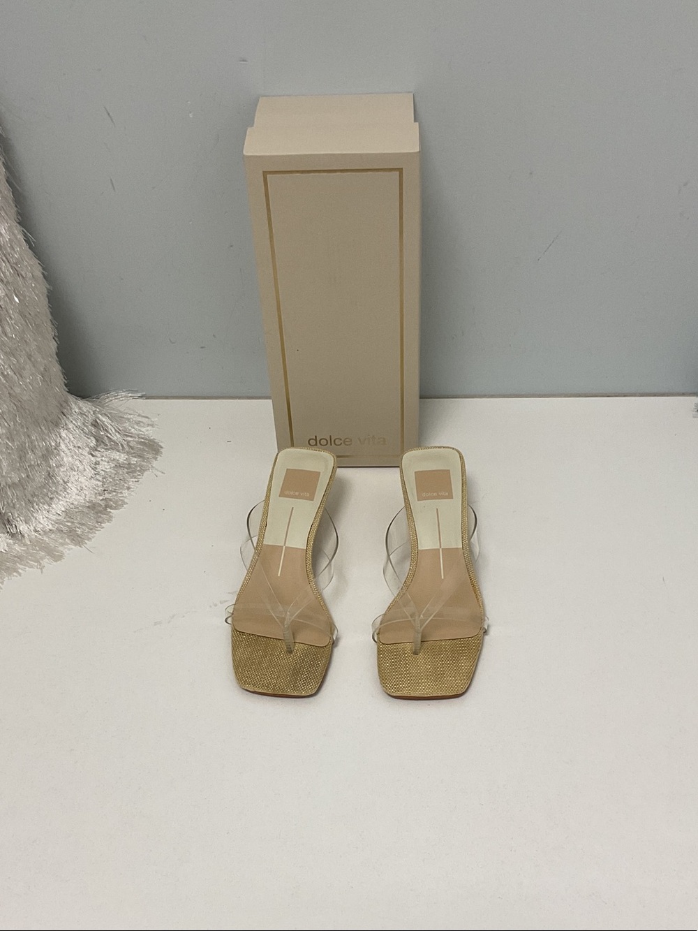 Dolce Vita crystal jelly Clear Strap Tan Kitten Heel Mules - Picture 2 of 3